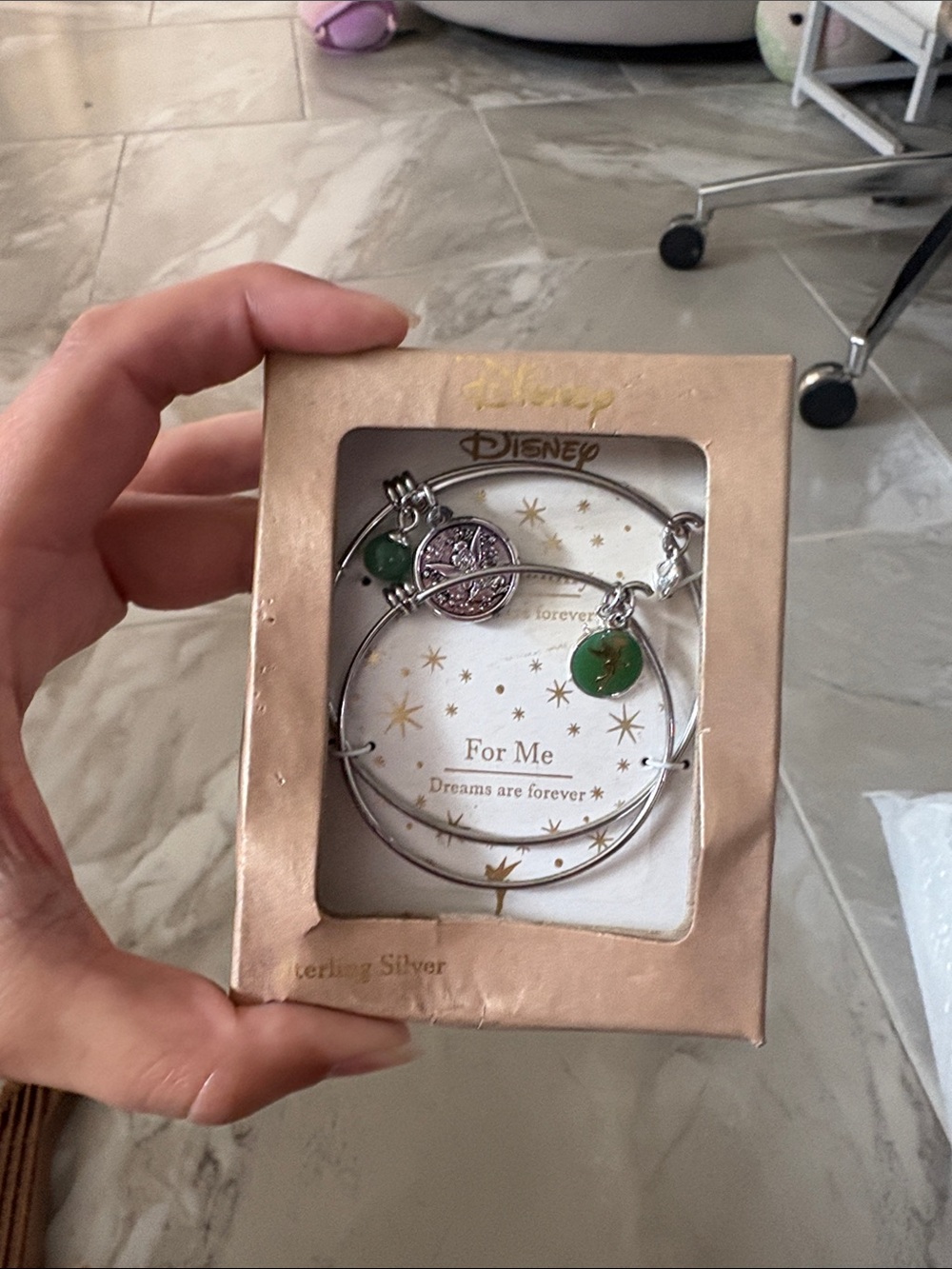 Disney Sterling Silver Bangle Set with Green Enamel and Pink Glitter Charms - Picture 1 of 3